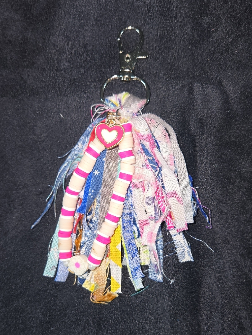 Pink & Blue Tassel Keychain with Heart Charm